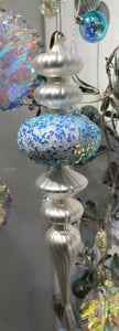 Silver and Blue Glitter Glass Finial - 12.5"