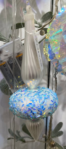 Silver and Blue Glitter Glass Finial - 8.25"