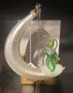 Green Alien on White Moon