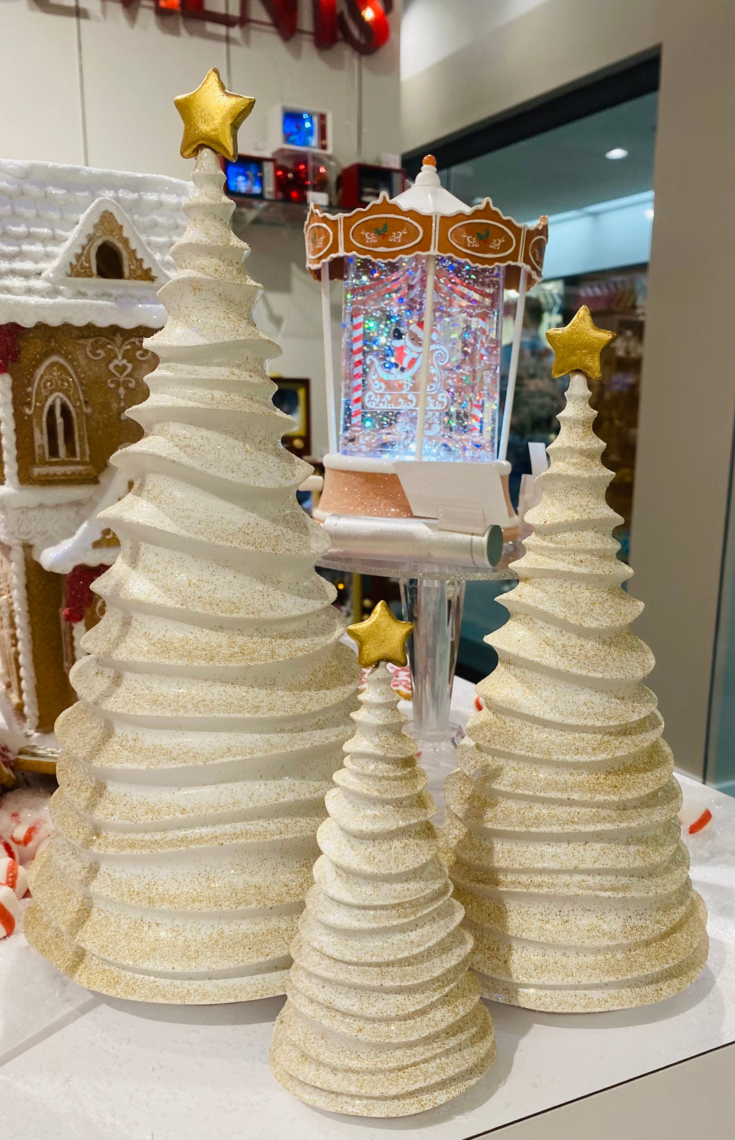 Frosting Trees with Gold Glitter and Star - 3 Piece Set